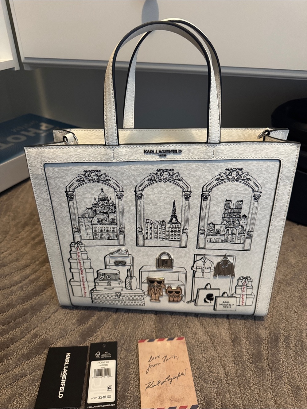 Karl Lagerfeld White Paris Illustration Structured Tote - Picture 4 of 8